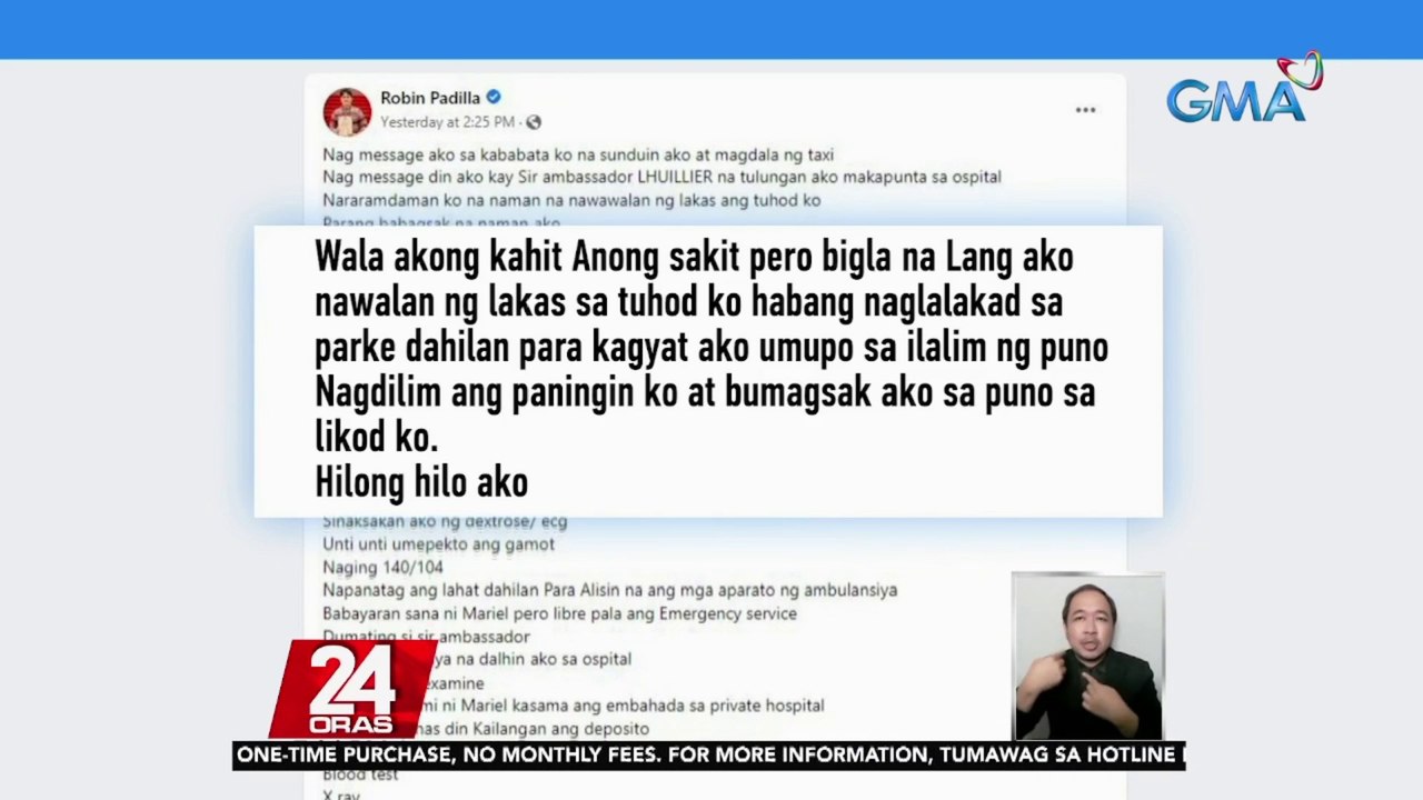 Senator-elect Robin Padilla, dinala sa ospital sa Madrid, Spain matapos makaranas ng pagkahilo at hirap sa paghinga | 24 Oras