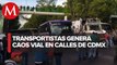 Transportistas colapsan circulación en alcaldía Tlalpan; exigen aumento de tarifas