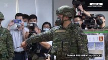 President Tsai Ing-wen shoulders a Taiwan-made bazooka