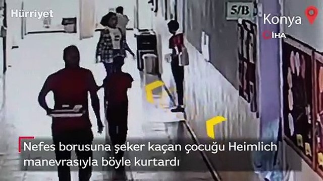 Nefes borusuna şeker kaçan çocuğu Heimlich manevrasıyla böyle kurtardı