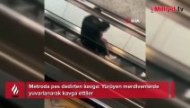 Metroda pes dedirten olay! Yürüyen merdivenlerde yuvarlanarak kavga ettiler