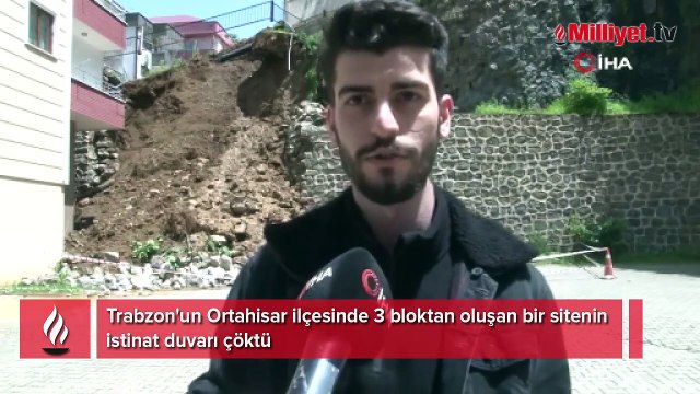 Trabzon'da bir sitenin istinat duvarı böyle çöktü