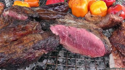 Best Asado from Argentina. Huge Blocks of Angus Beef. Street Food in Milano, Italy