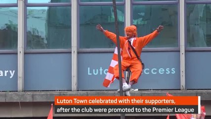 Luton Town celebrate promotion with their fans