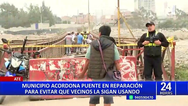 Ate: vecinos arriesgan sus vidas y cruzan puente clausurado por trabajos de reparación