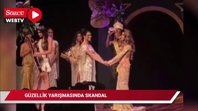 Güzellik yarışmasında skandal... İkinci olan yarışmacının eşi sahneye çıkıp tacı fırlattı
