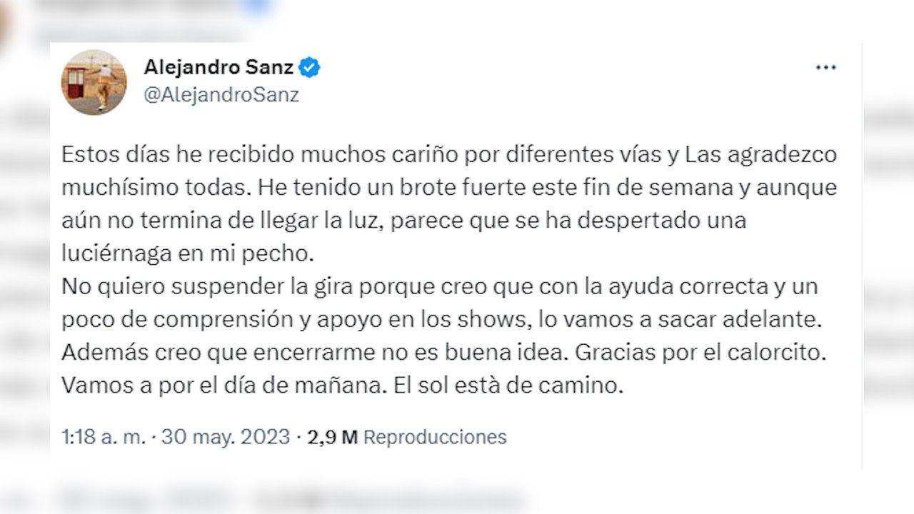 Alejandro Sanz rompe su silencio y publica un nuevo mensaje