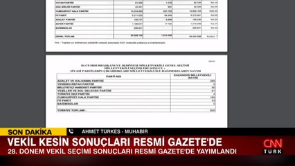 28. Dönem Milletvekili Seçimi kesin sonuçları Resmi Gazete'de yayımlandı