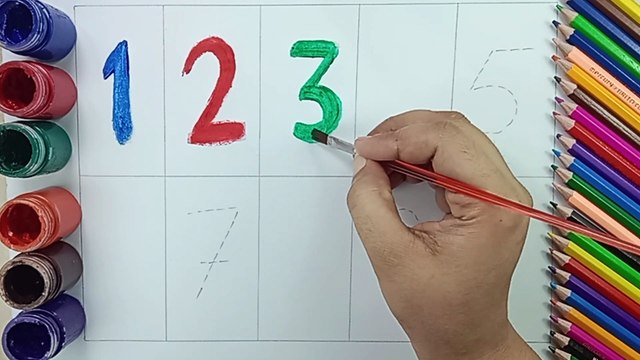 HOW TO LEARN AND WRITE COUNTING 1 TO 10 /NUMBERS /COLOURS NAME /ONE TWO THREE /STARS SCHOOLING