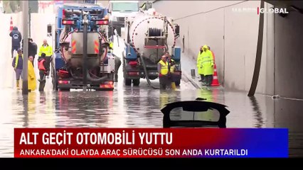 Alt geçit otomobili yuttu!