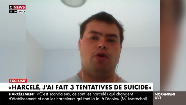 EXCLU - Regardez le témoignage bouleversant de Matthieu, harcelé de la maternelle à la 4e, dans Morandini Live : J'ai fait trois tentatives de suicide et je me suis scarifié - VIDEO