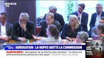 Les députés de la Nupes quittent la salle de la commission des Affaires sociales où est examinée la proposition de loi Liot