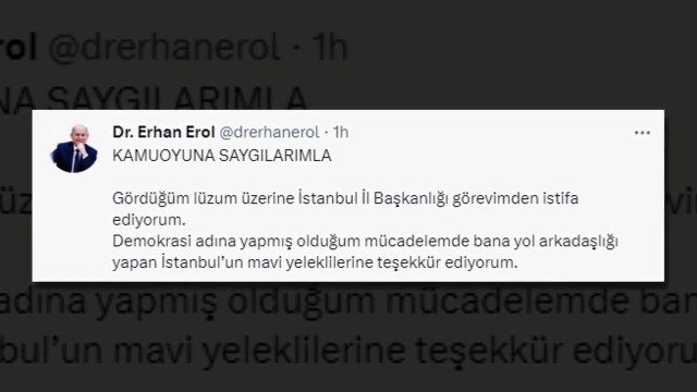 DEVA Partisi İstanbul İl Başkanı Erhan Erol istifa etti