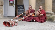 Tibetan monks from the Tashi Lhunpo Monastery in residence at Harewood House