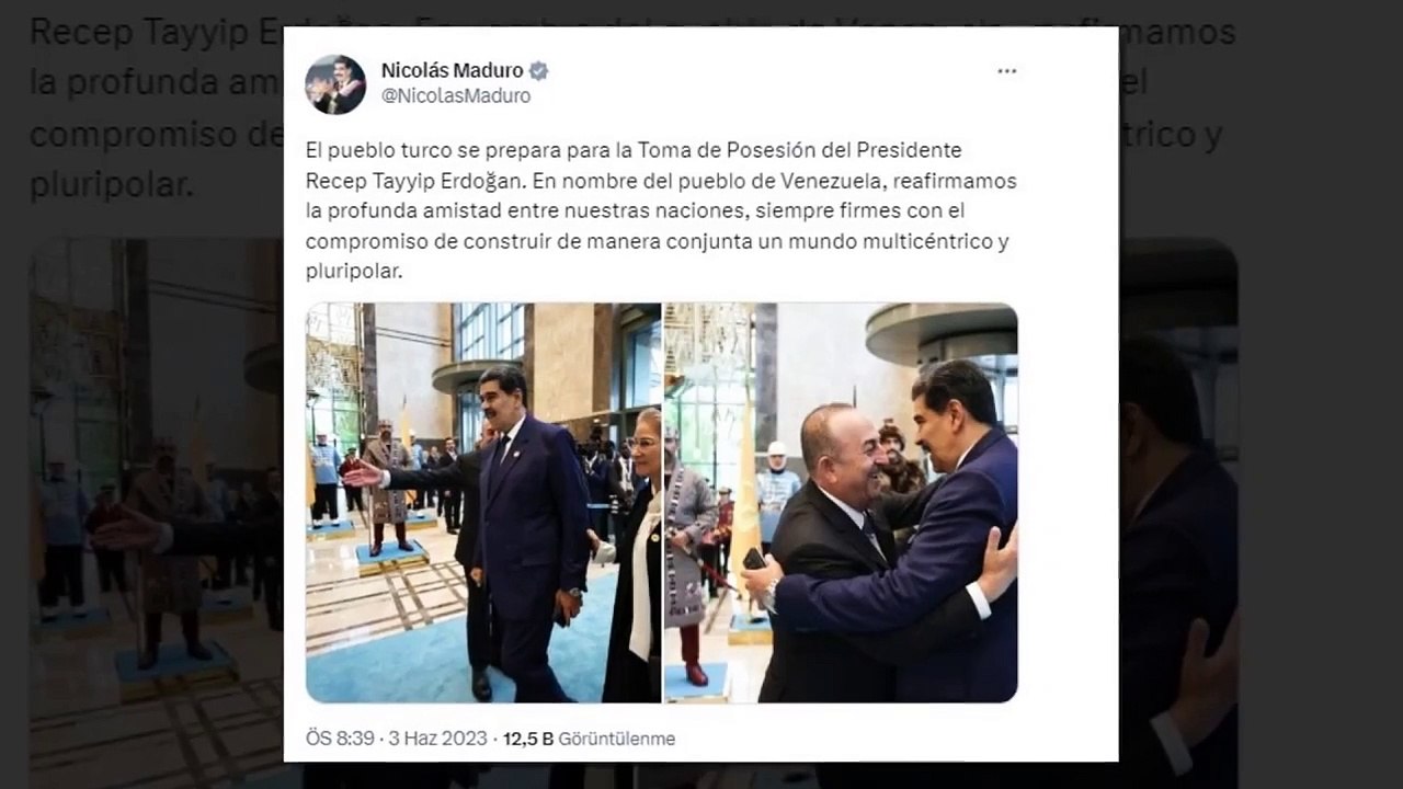 Venezuela Devlet Başkanı Nicolas Maduro, Cumhurbaşkanı Erdoğan'ın "Göreve Başlama Töreni"nde: İki ülke kardeşlikte birleşti