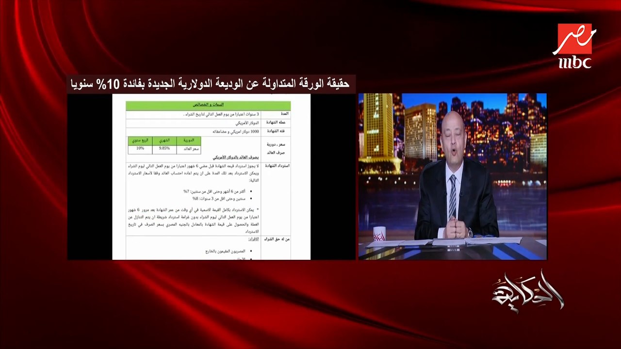 هي دي النقطة المفصلية في نجاحها او فشلها.. اعرف تعليق عمرو اديب على الورقة المتداولة بالوديعة الدولارية السنوية بفايدة ١٠٪
