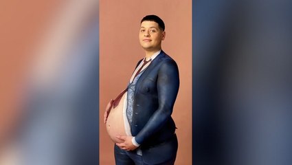 Pregnant transgender man stars on Glamour UK’s Pride cover in hand-painted suit