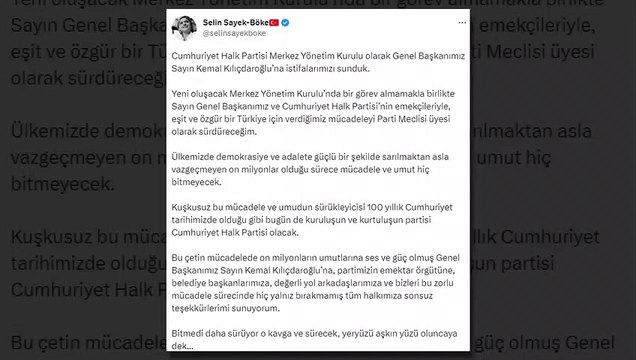 İstifa eden MYK üyelerinden Selin Sayek Böke: Sayın Kılıçdaroğlu'na sonsuz teşekkürlerimi sunuyorum