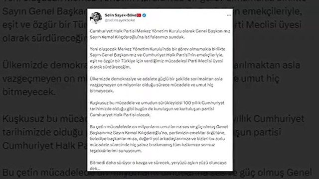 Selin Sayek Böke, l'un des membres démissionnaires de VQA： Je voudrais exprimer mes remerciements sans fin à M. Kılıçdaroğlu