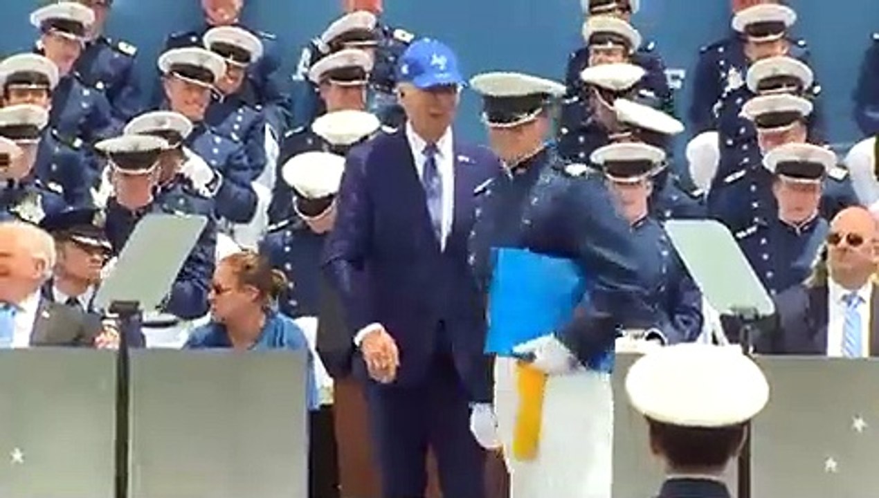 President Joe Biden falls on stage at the Air Force Graduation