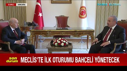 TBMM'de devir teslim töreni! Mustafa Şentop TBMM başkanlığını geçici olarak Bahçeli'ye devretti