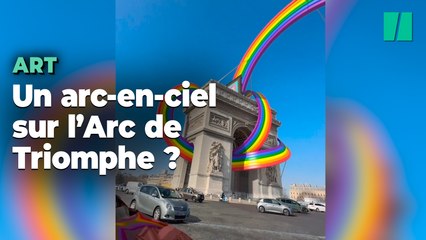 Video herunterladen: Pour célébrer le mois des fiertés, un artiste décore l’Arc de Trimphe d’un arc-en-ciel