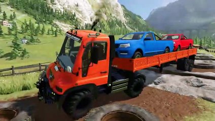 Farming Simulator 22 096 - COLORED MERCEDES-BENZ WITH TRAILERS DEATH RUN