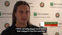 Sabalenka feels her game is improving after every match