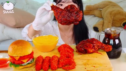 ASMR MUKBANG Cheetos Tteokgalbi Hamburger, Seasoned Thigh Chicken, Cheese sticks, Shrimp.