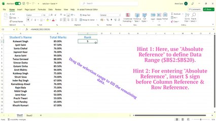 How-to use RANK Function in EXcel