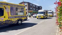 Ice cream men in a procession for the funeral of one of their own