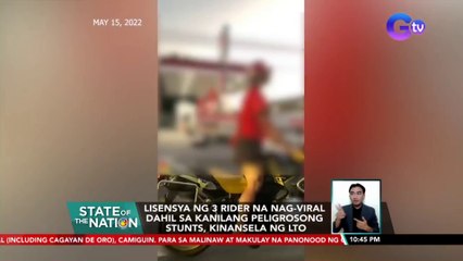 Lisensya ng 3 rider na nag-viral dahil sa kanilang peligrosong stunts, kinansela ng LTO | SONA