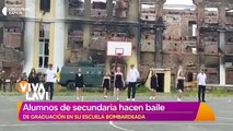 Estudiantes de Ucrania hacen baile en escuela bombardeada