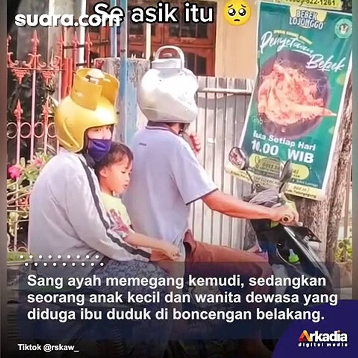 Keluarga Pakai Helm Teko dan Tabung Gas, Kendaraan yang Dinaiki Bikin Warganet Bengong!