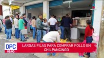 Largas filas para comprar pollo en Chilpancingo, Guerrero