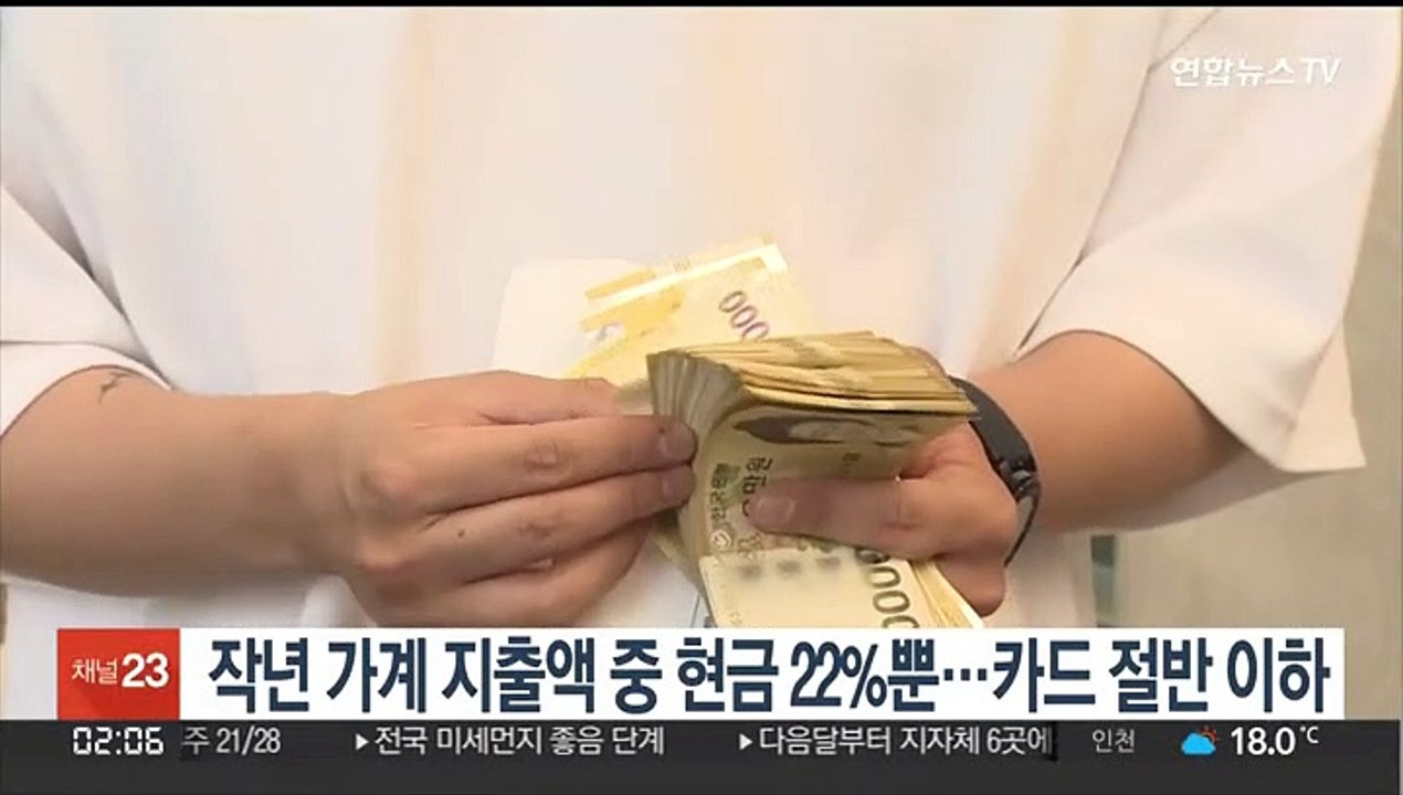 작년 가계 지출액 중 현금 22%뿐…카드 절반 이하