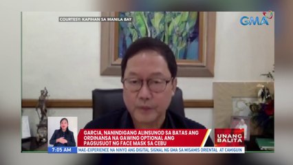 Garcia, nanindigang alinsunod sa batas ang ordinansa na gawing optional ang pagsusuot ng face mask sa Cebu | UB