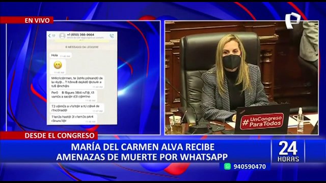 Maricarmen Alva denuncia que recibe amenazas de muerte para que renuncie al Congreso