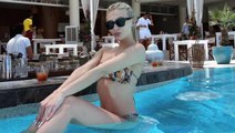 Oyuncu Melisa Döngel, havuzda bikinisiyle kalça dansı yaptı
