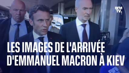 Download Video: Les images d'Emmanuel Macron à Kiev, son premier déplacement en Ukraine depuis le début de la guerre