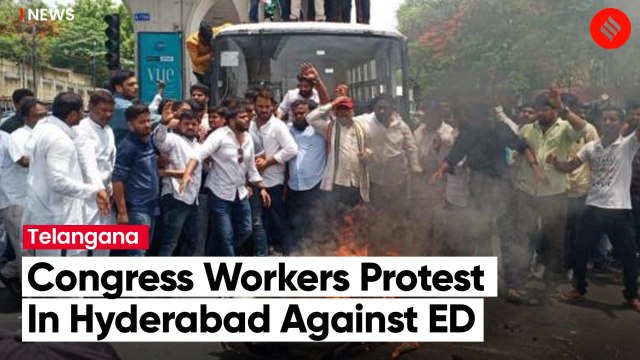 Congress Party Workers in Telangana Protests For 2nd Day Against ED Summons To Rahul Gandhi