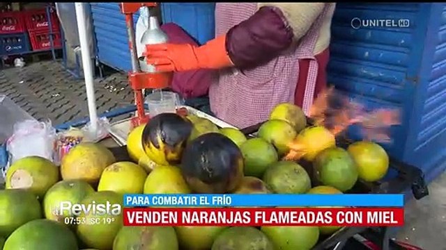 Jugo de naranja flameado con miel, un emprendimiento para combatir las bajas temperaturas