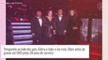 Thiaguinho e namorada, Carol Peixinho, recebem Kaká e Carol Dias e mais casais em gravação de DVD