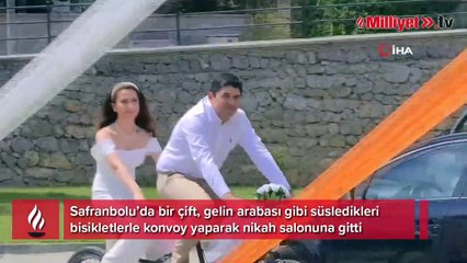 Çevreci çiftin konvoyu bisikletlilerden oluştu