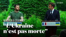 Emmanuel Macron cite l'hymne national ukrainien devant Volodymyr Zelensky
