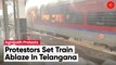Demonstrators Protesting Agnipath Scheme In Telanaga Set Train Ablaze
