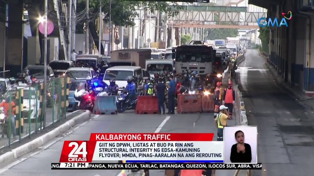 Bahagi ng EDSA Kamuning flyover, pansamantalang isinara matapos makitaan ng bitak at butas | 24 Oras