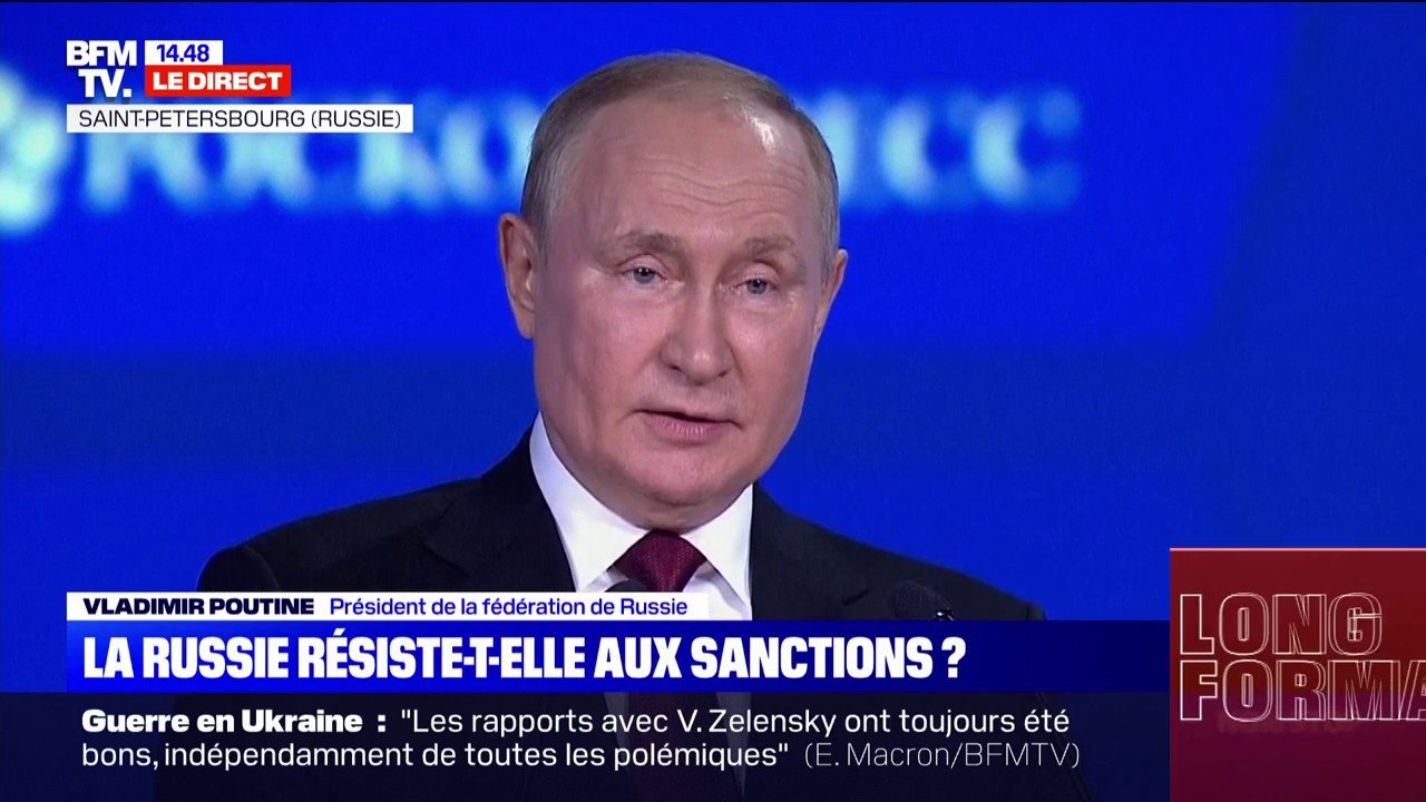 "On a voulu écraser l'économie russe" déclare Vladimir Poutine lors d'un forum économique, parlant de "russophobie"