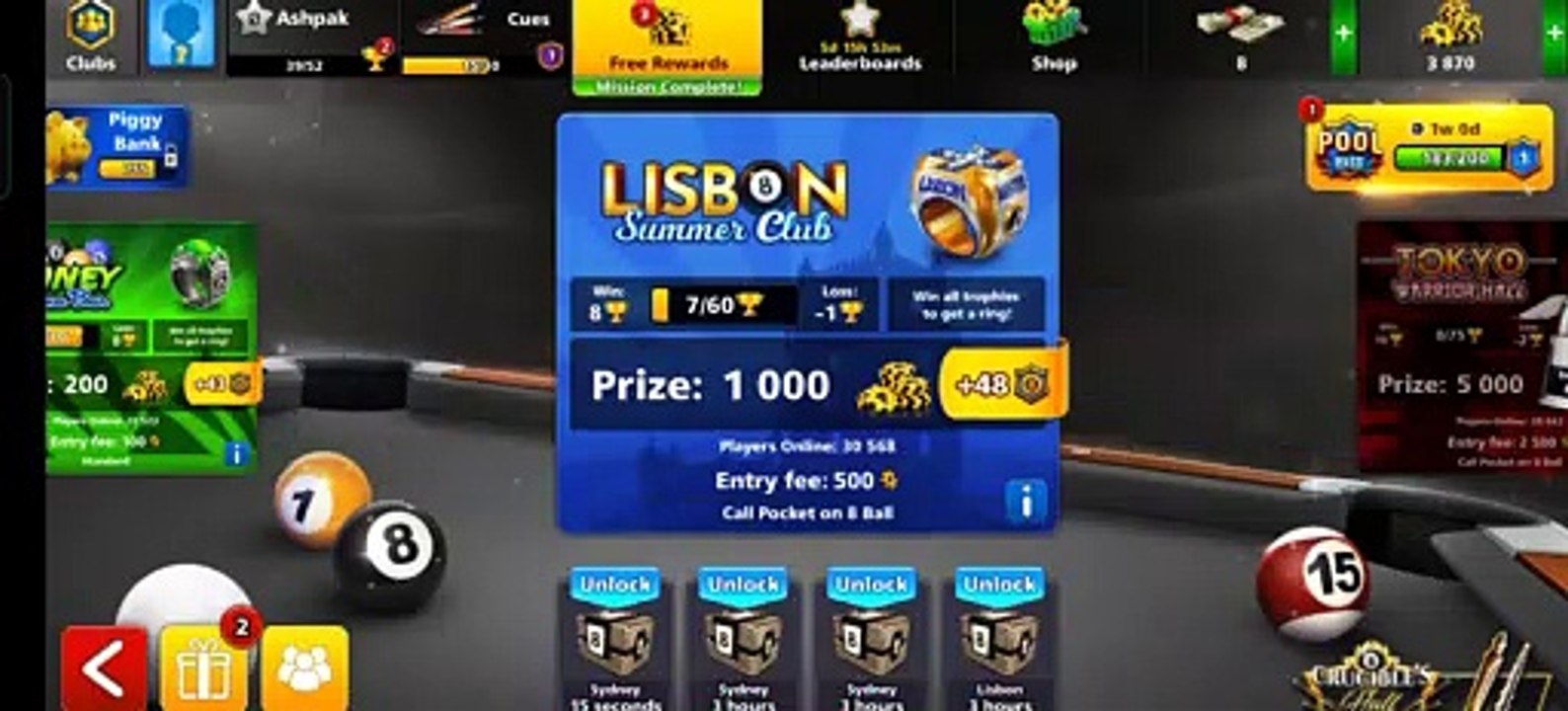 lisbon game than  name is 8 ball pool