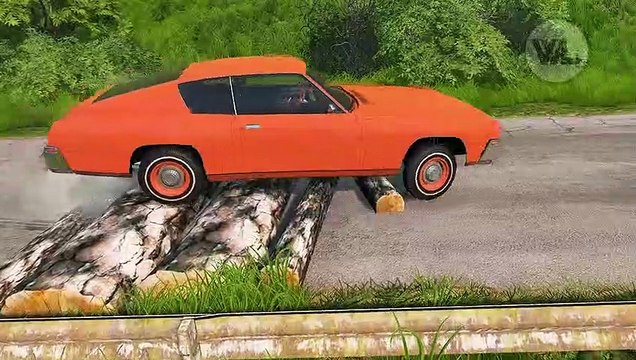 Logs or Fallen Tree Speed Bumps vs Cars Crashed logs block the road